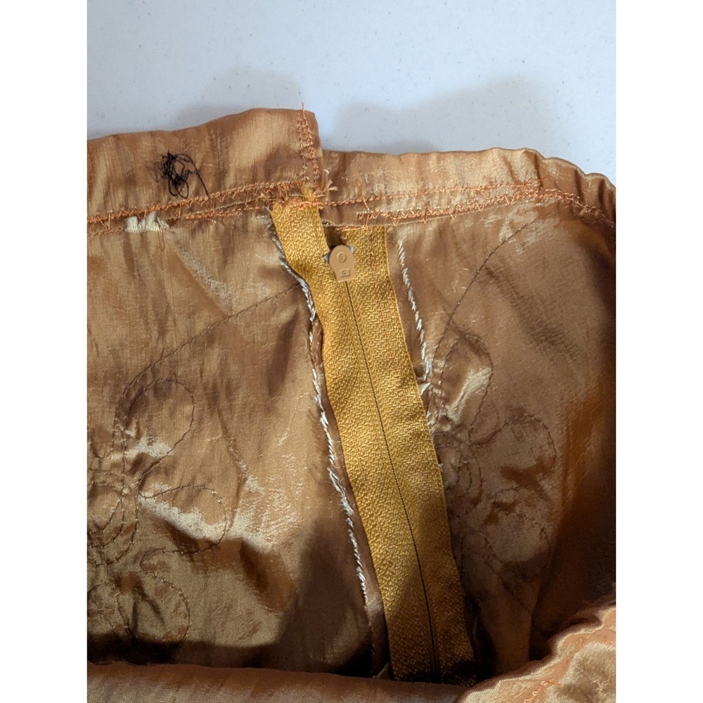 Vtg Handmade Gold Taffeta Maxi Skirt 3D Rosette Floral Appliqué Iridescent Boho - Picture 12 of 12
